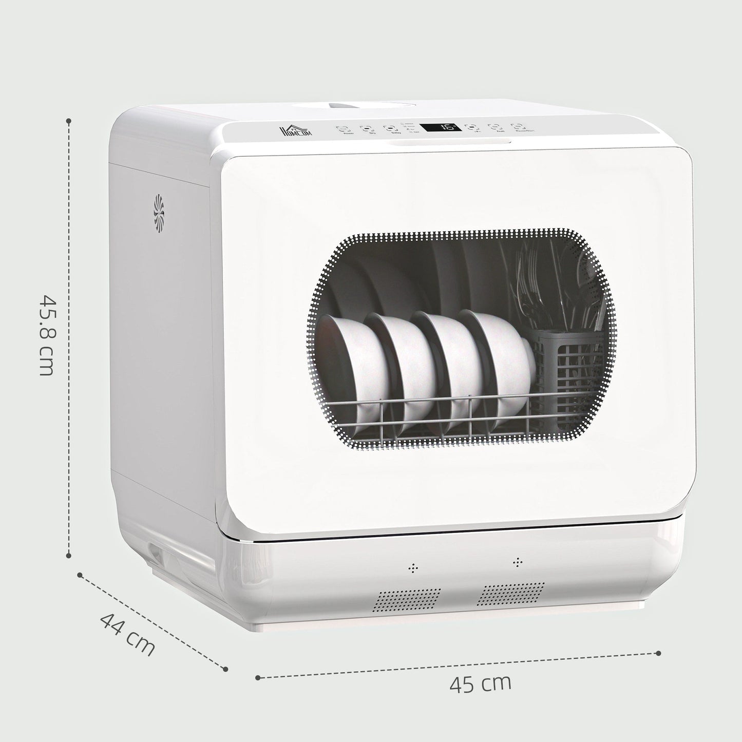HOMCOM Table Top Dishwasher with Built-in 6L Water Tank, Mini Countertop Dishwasher with 6 Programs, 4 Place Settings, White