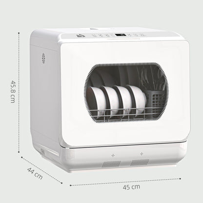 HOMCOM Table Top Dishwasher with Built-in 6L Water Tank, Mini Countertop Dishwasher with 6 Programs, 4 Place Settings, White