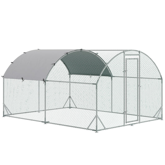 PawHut Walk In Chicken Run Galvanised Chicken Coop Hen Poultry House Cage Rabbit Hutch Pet Playpen Garden z wodoodporną osłoną, 2,8 x 3,8 x 2 m