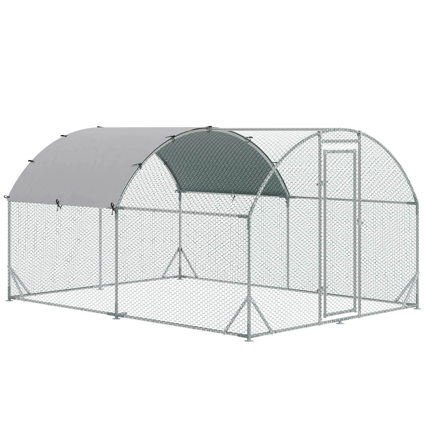 PawHut Walk In Chicken Run ocynkowany kurnik dla kur i drobiu klatka dla zwierząt ogrodowych z wodoodporną osłoną, 2,8 x 3,8 x 2 m