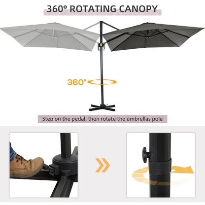 Outsunny 2.5 x 2.5m Patio Offset Parasol Umbrella Cantilever Hanging Aluminium Sun Shade Canopy Shelter 360 Rotation with Crank Handle and Cross Base, Grey