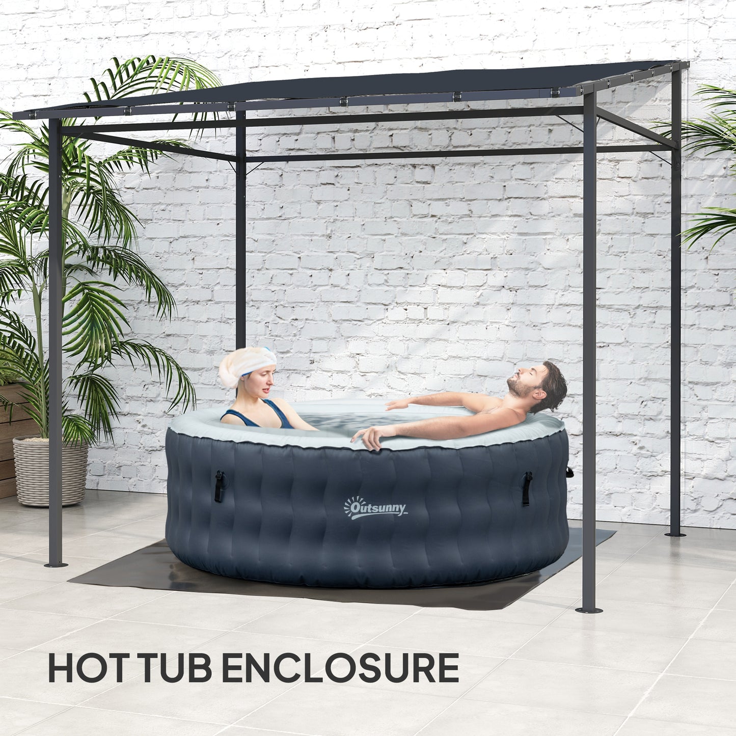 Outsunny 2,4 x 2,4 m Pergola ścienna z powłoką PA i metalową ramą, UPF30+, altana ogrodowa, wiatroodporna zewnętrzna osłona przeciwsłoneczna do ogrodu, tarasu, ciemnoszara