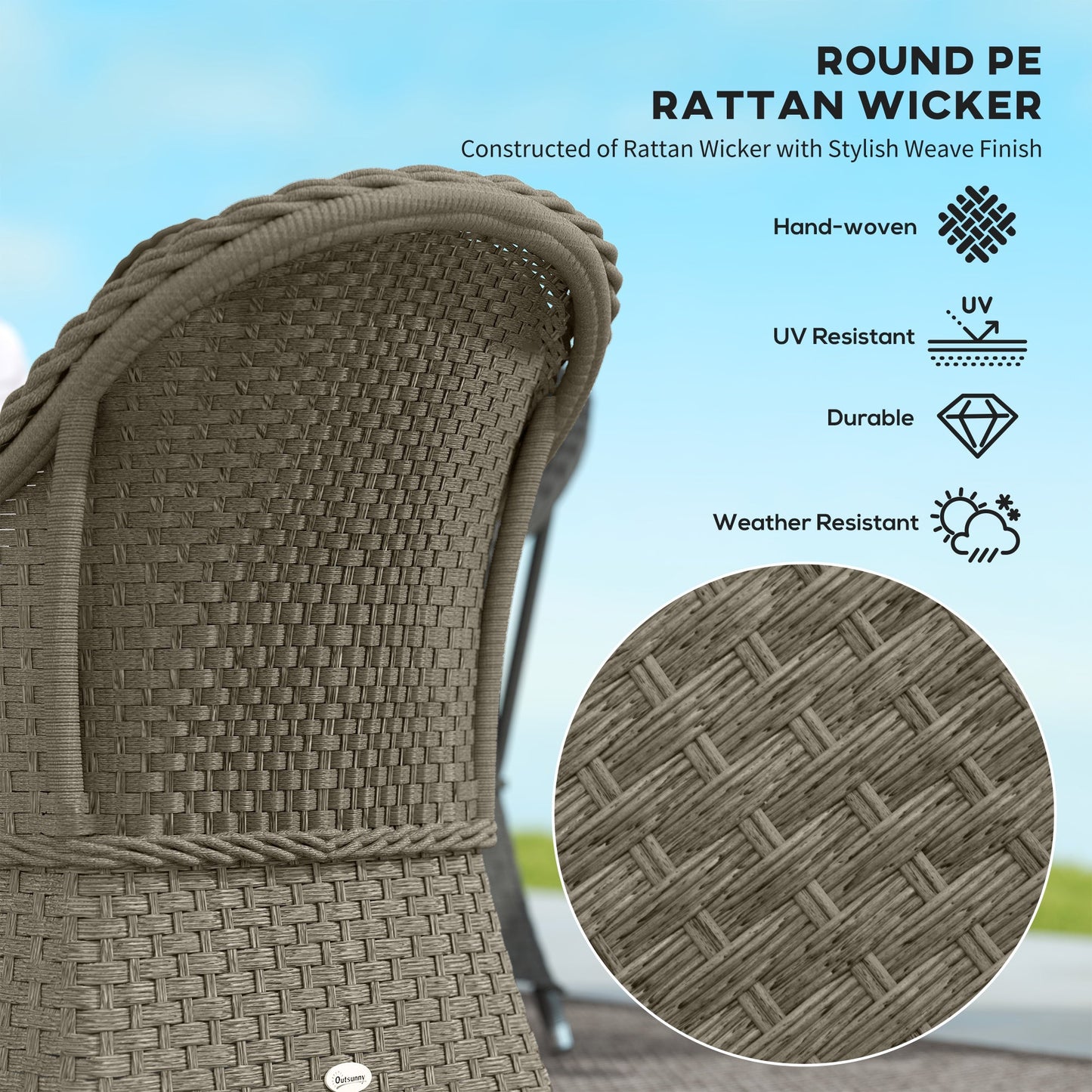 طقم أريكة من الروطان مكون من أربع قطع من Outsunny، مع طاولة ذات سطح زجاجي - رمادي فاتح