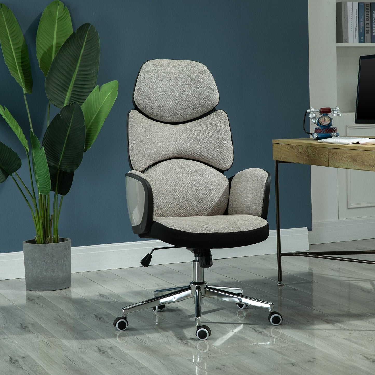 Vinsetto Modern Office Chair Ergonomic Padding High Back Armrests Swivel Home Beige Grey