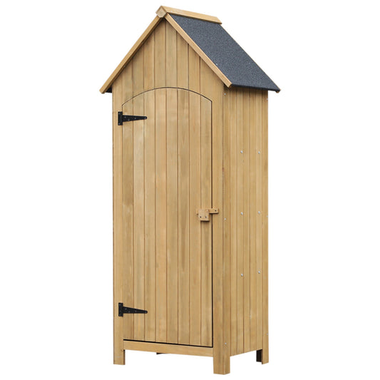 Outsunny Small Shed, Wooden Garden Storage Shed with 3 Shelves, Outdoor Tool Storage Cabinet with Tilt Roof and Lockable Door, 77.5 x 54.2 x 179.5 cm, Natural