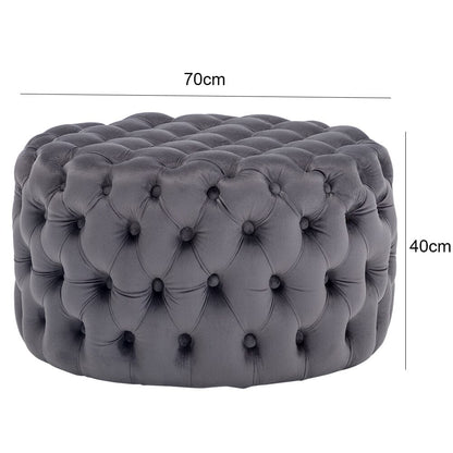 Round Velvet Upholstered Buttoned Footstool