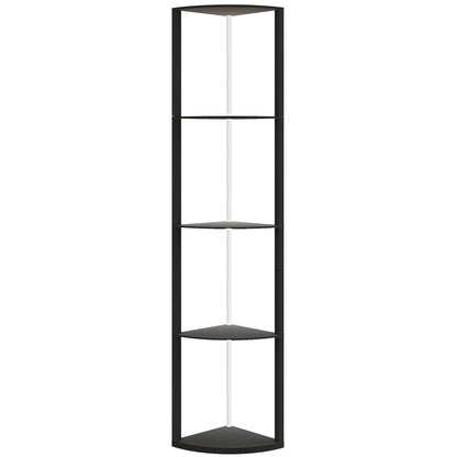 HOMCOM RGB LED Floor Lamp with Shelves, 5-Tier Dimmable Standing Lamp with Adjustable Brightness and Remote Control, Modern Corner Display Shelf Unit for Living Room Bedroom Office, Black