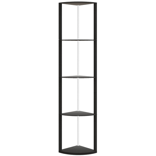 HOMCOM RGB LED Floor Lamp with Shelves, 5-Tier Dimmable Standing Lamp with Adjustable Brightness and Remote Control, Modern Corner Display Shelf Unit for Living Room Bedroom Office, Black