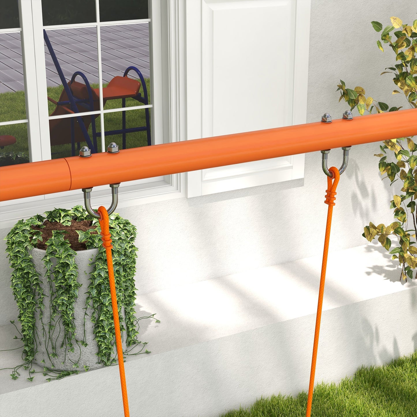 Outsunny 4 in 1 Metal Garden Swing Set with Double Swings Glider Slide Ladder Orange