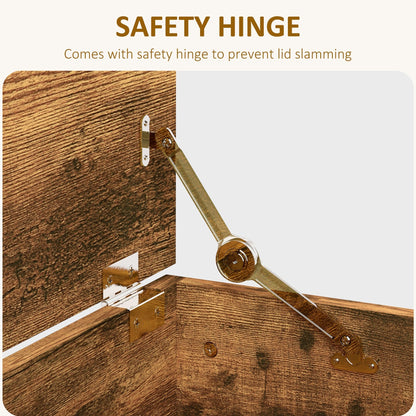 HOMCOM 113L Storage Chest, Storage Box with Flip-Top Lid and 2 Safety Hinges, Storage Trunk for Living Room, Entryway, 100 x 40 x 40 cm, Rustic Brown