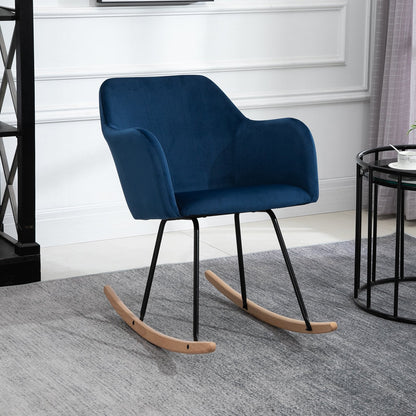 Rocking Armchair with Wooden Leg Metal Frame for Home Office Blue