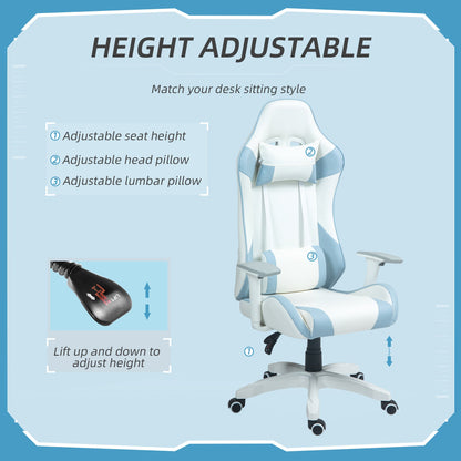 HOMCOM Faux Leather Colour Block Gaming Chair, with 135  Reclining Back - Blue/White
