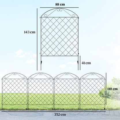 Outsunny Decorative Garden Fencing, 56in x 11.5ft Outdoor Picket Fence Panels, 4PCs Rustproof Steel Wire Landscape Flower Bed Border Edging, Gentle Swirls