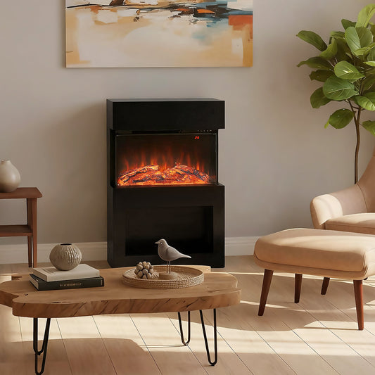 HOMCOM 19" Electric Fireplace with Surround, 3D Flame Effect, 6 Colours & 3 Brightness Levels, 1000W/2000W Black Electric Fire and Mantel Reach up to 30ãŽ¡ Space with Remote & Timer, 3 Sided View
