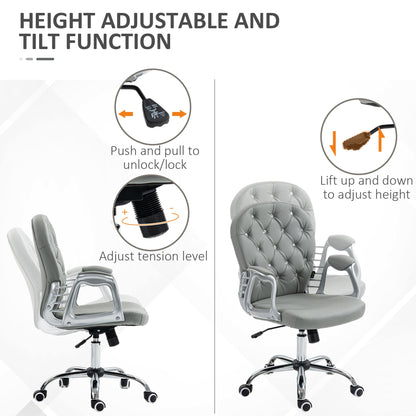 Vinsetto Office Chair Ergonomic 360¡ Swivel PU Diamante Padded Base 5 Castor Wheels for Home Work Grey