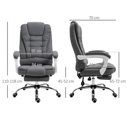 Vinsetto Office Chair, Computer Desk Chair, Linen Fabric Swivel Rolling Task Chair with Large Soft Padded Cushion, 135 Reclining Backrest and Retractable Footrest, Grey