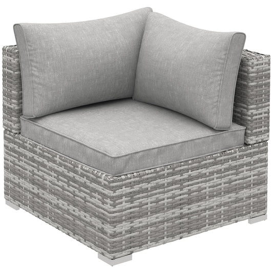 Sofa narożna Outsunny Outdoor PE Rattan, sofa ogrodowa z wikliny, pojedynczy fotel z poduszkami, jasnoszary
