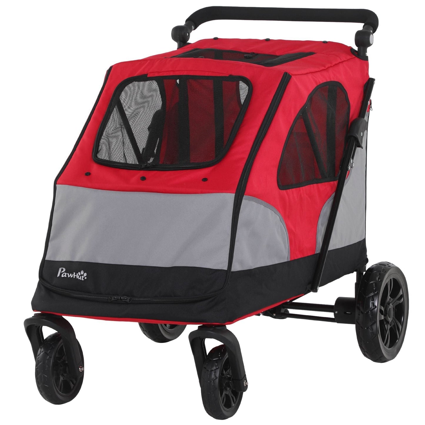 PawHut Pet Stroller Dog Foldable Travel Carriage with Adjustable Handle Red