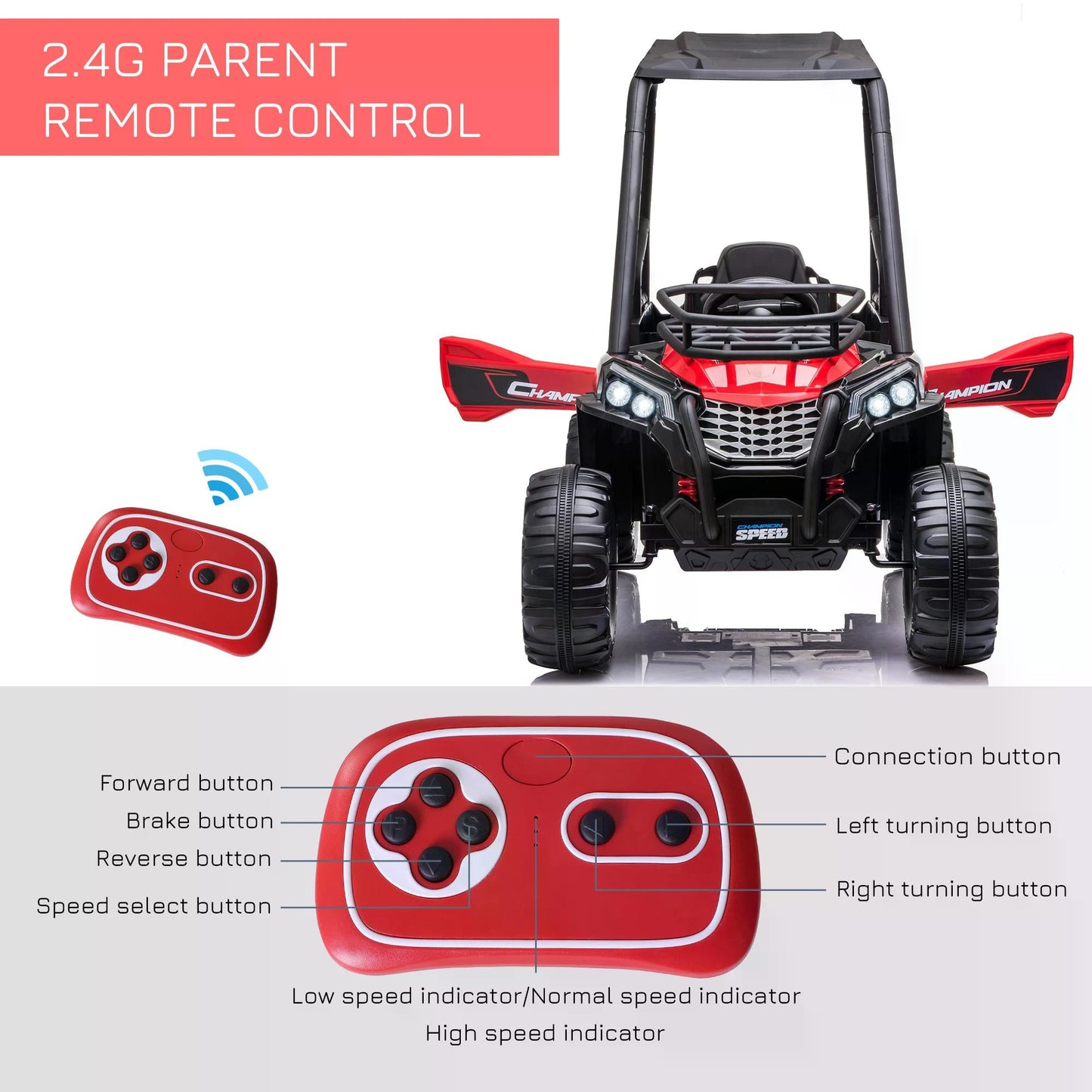 HOMCOM 12V Kids Electric Ride On Car Off-road UTV Toy Remote Control for 3-8 Yrs