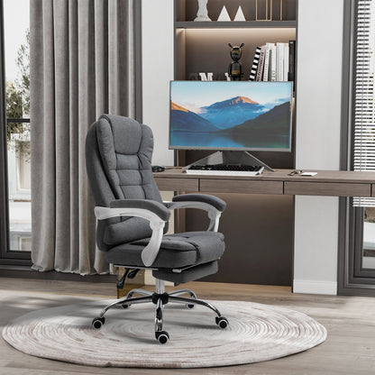 Vinsetto Office Chair, Computer Desk Chair, Linen Fabric Swivel Rolling Task Chair with Large Soft Padded Cushion, 135 Reclining Backrest and Retractable Footrest, Grey