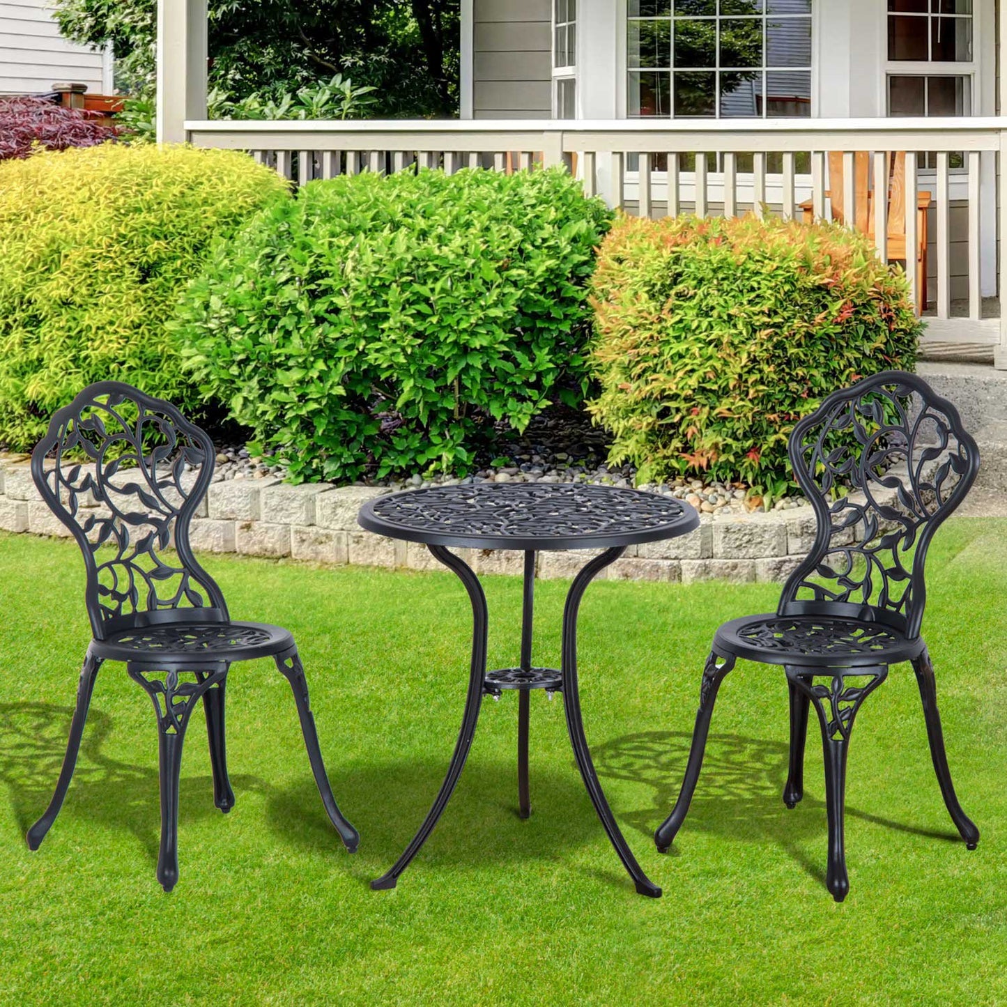 Outsunny 3 Piece Cast Aluminium Bistro Set Garden Furniture Dining Table Chairs Antique Outdoor Seat Patio Seater