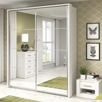 Barse 2 Door Mirrored Sliding Wardrobe 180cm - Oak, White, Grey