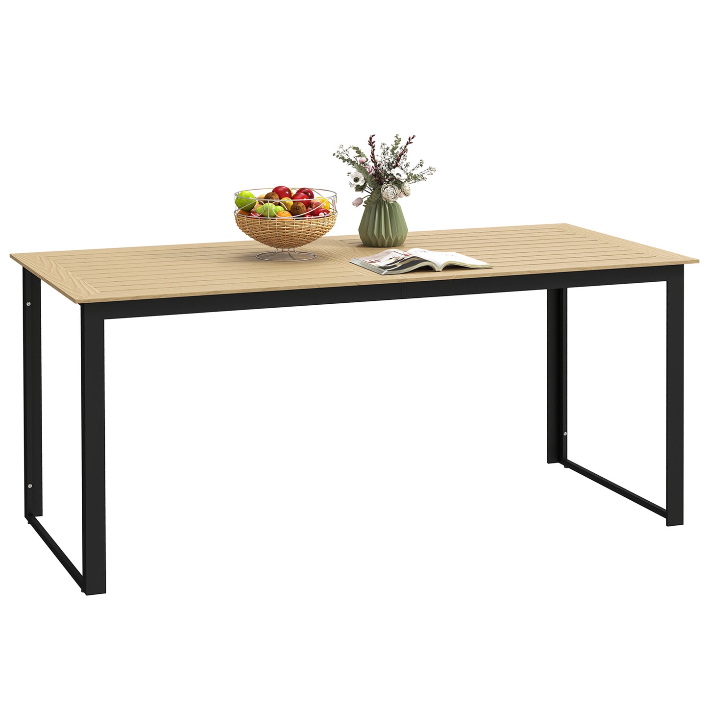 Stół ogrodowy Outsunny dla 6 osób, prostokątny stół jadalny do użytku na zewnątrz, 175 x 78 x 75 cm, z blatem z listew, metalowa rama, na balkon, taras, drewno tekowe