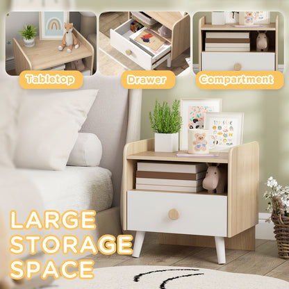 AIYAPLAY Kids Bedside Table in Natural Wood and White Drawer and Legs, image 4