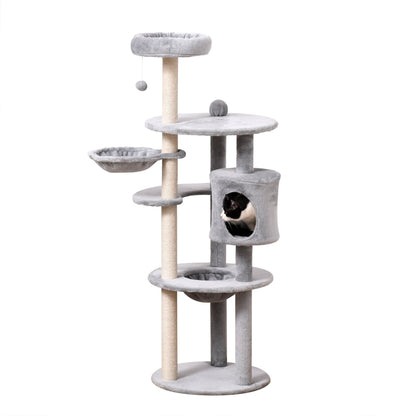 PawHut Cat Tree Tower w/ Scratching Posts Hammock Hanging Ball Condo 58 x 58 x 158cm