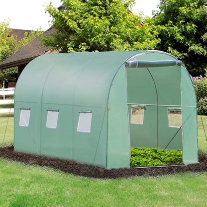 Outsunny Walk في دفيئة حديقة خارجية من Polytunnel مزودة بنوافذ وأبواب (3 × 2 متر)