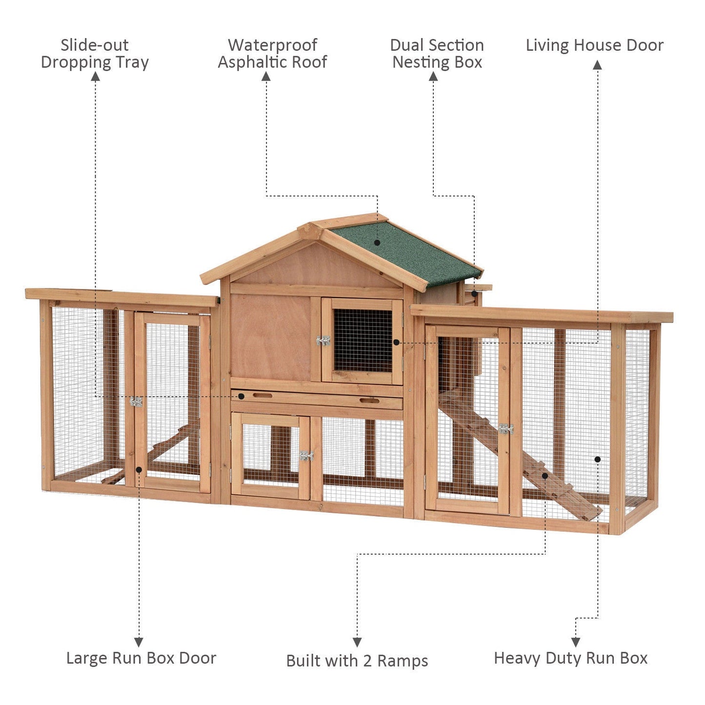 PawHut Wooden Chicken Coop Backyard Hen Cage House Poultry w/ Nesting Box Run