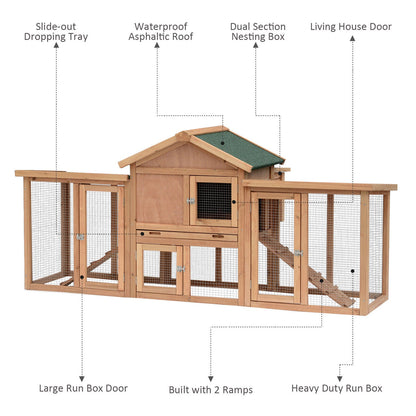 PawHut Wooden Chicken Coop Backyard Hen Cage House Poultry w/ Nesting Box Run