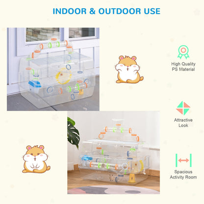 PawHut Transparent Hamster Cage with Accessories Gerbil Haven Multilevel Rodent House