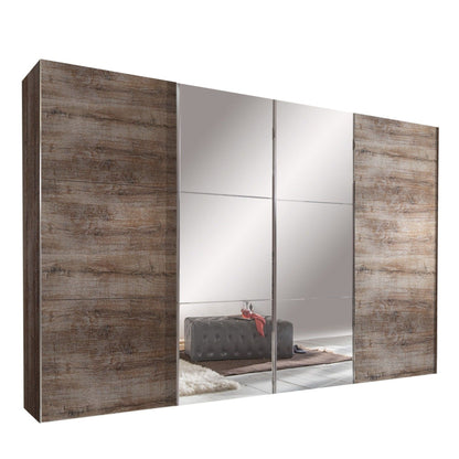 Landscape 4 Door 300cm Sliding Mirrored Wardrobe - Muddy Oak