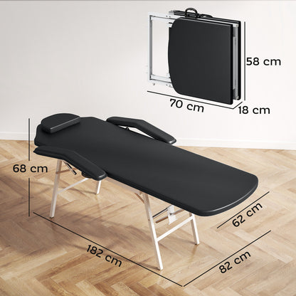 HOMCOM Portable Massage Table, 3 Section Adjustable Beauty Bed, Foldable Massage Bed with Face Hole, Recliner Chair with Removable Headrest and Armrests for Spa, Lash, Tattoo, Black