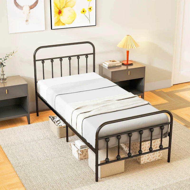 HOMCOM Single Minimalistic Metal Bed Frame - Black