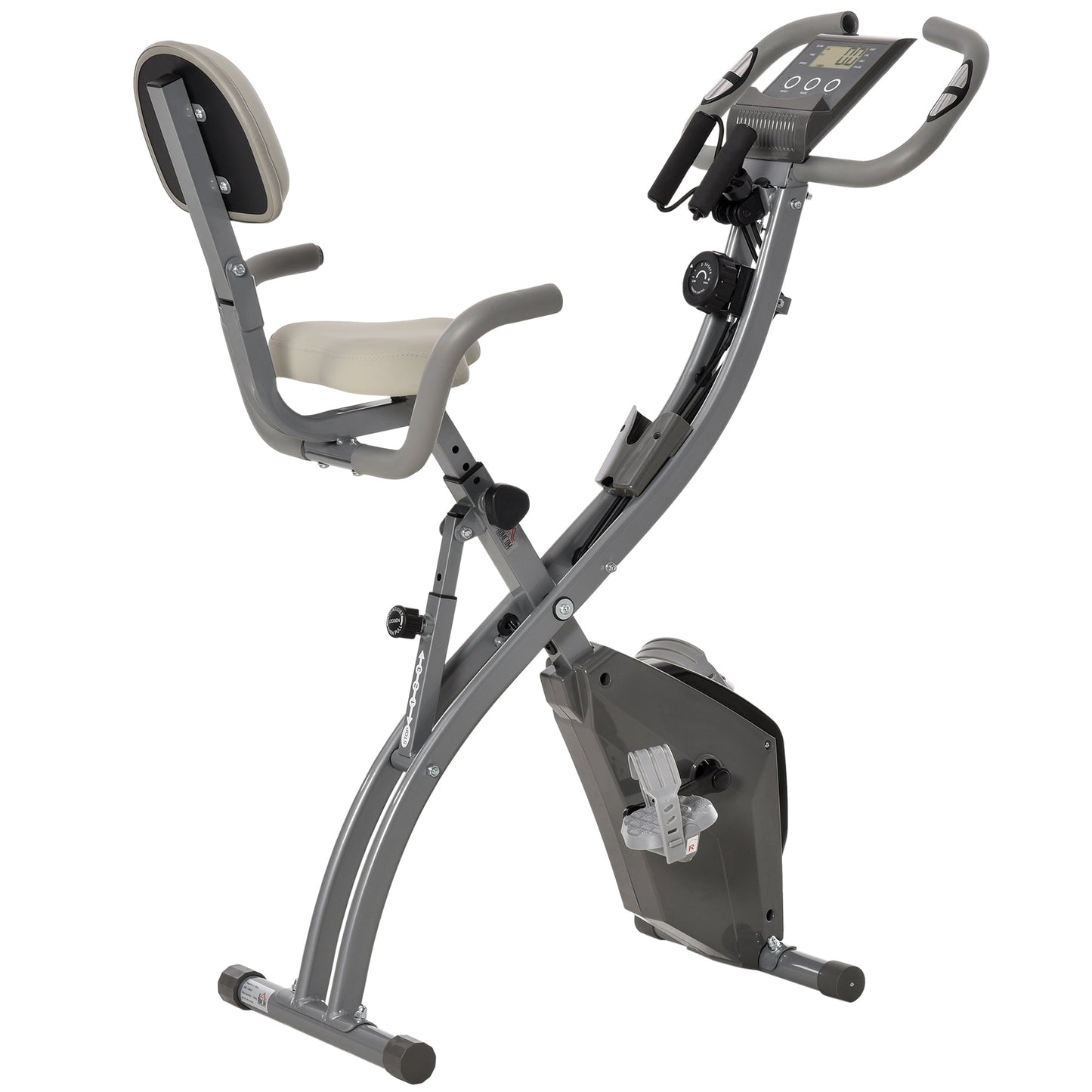 HOMCOM 2-in-1 Folding Exercise Bike with 8-Level Magnetic Resistance, Arm Resistance Band, Pulse Sensor, Grey