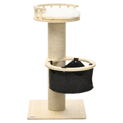 PawHut Cat Tree, with Hammock, Bed, Jute Scratching Post - Natural Finish