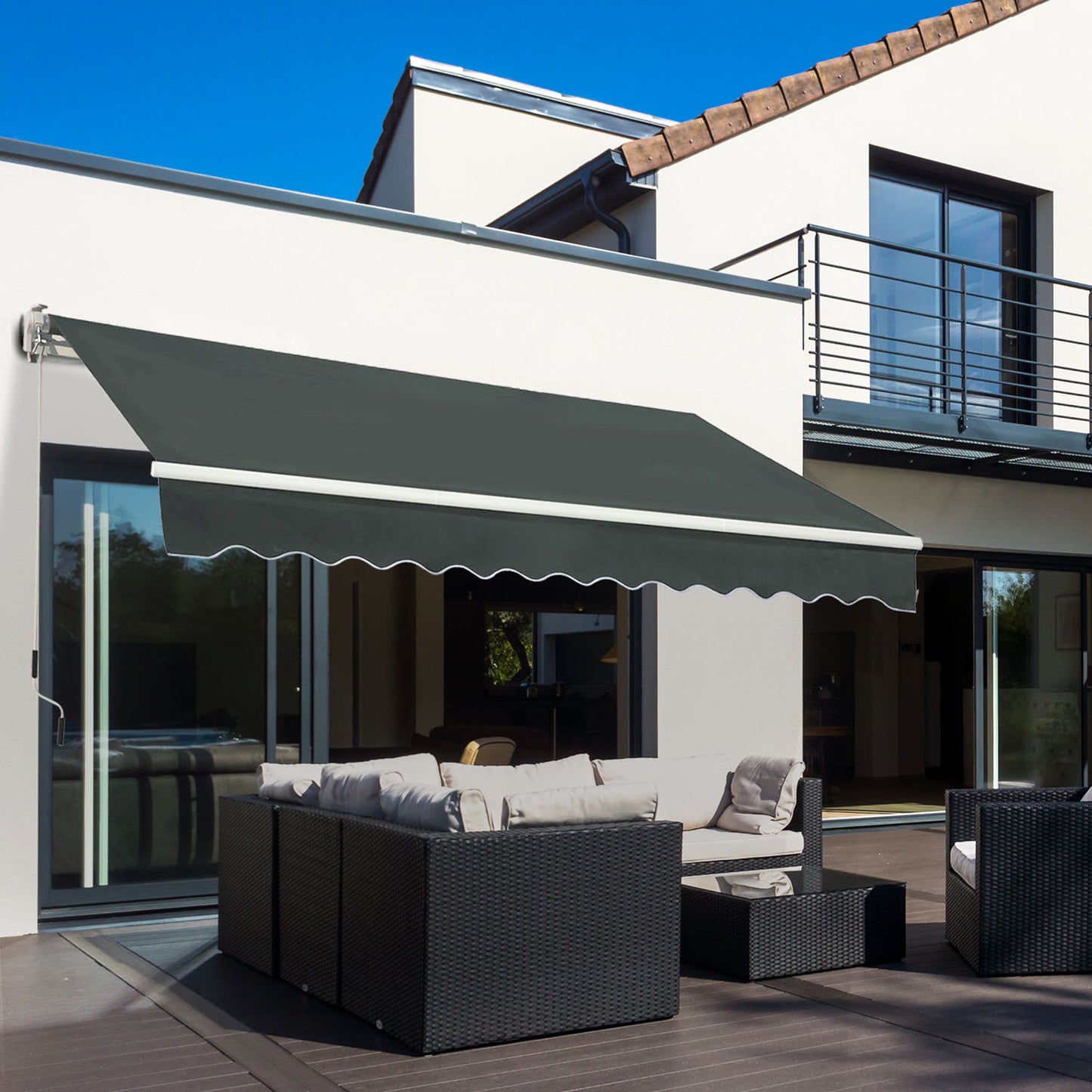 Outsunny 3,5M x 2,5M Markiza ręczna zwijana, osłona przeciwsłoneczna do ogrodu i na patio