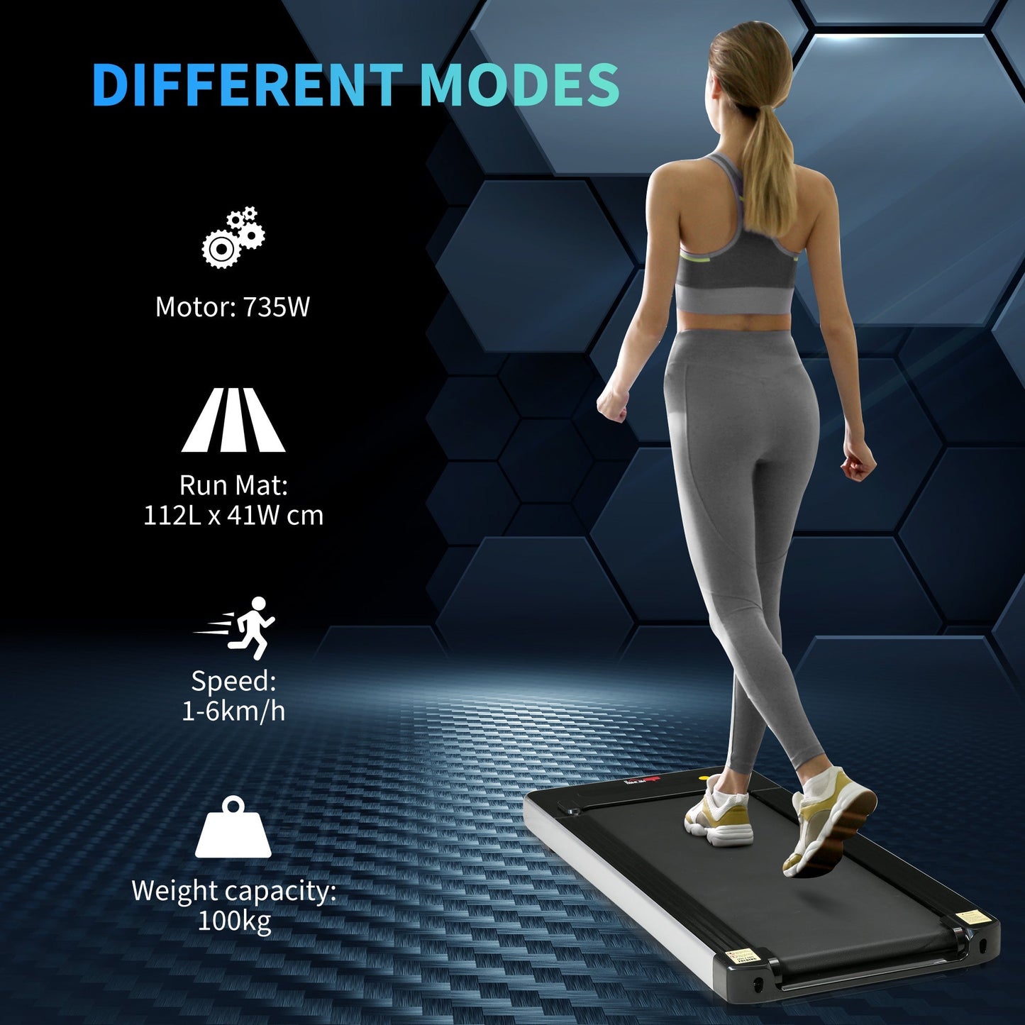 Electric Treadmill Walking Machine 735W Motorised Walking Treadmill 1-6km/h Aerobic Exercise Walking Pad w/ LED Display & Remote Control