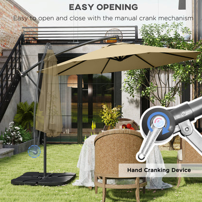 Parasol wiszący Outsunny 3m z podstawą, obciążnikami i pokrowcem - piaskowo-brązowy