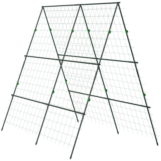 Outsunny Garden Cucumber Trellis for Climbing Plants, A-Frame Trellis Plant Support with Climbing Net, DIY Adjustable Cucumber Support Frame for Raised Bed, Vegetables, Flowers, Fruit, Green