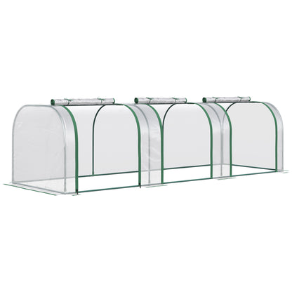 Outsunny PVC Tunnel Green Grow House Stalowa rama do ogrodu na podwórko z drzwiami na suwak 295x100x80 cm, przezroczysty