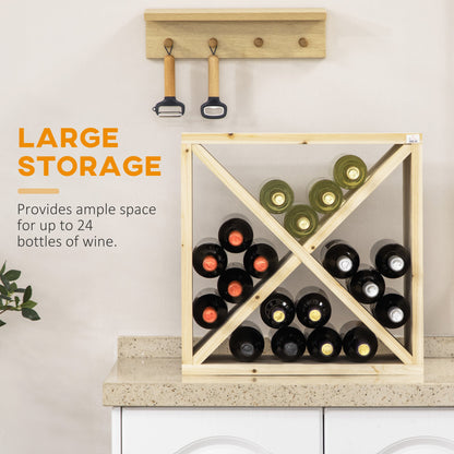 HOMCOM Set of 2 Wooden Wine Rack, X-Shaped Square Tabletop Storage Holder for 24 Bottle, Natural Wood