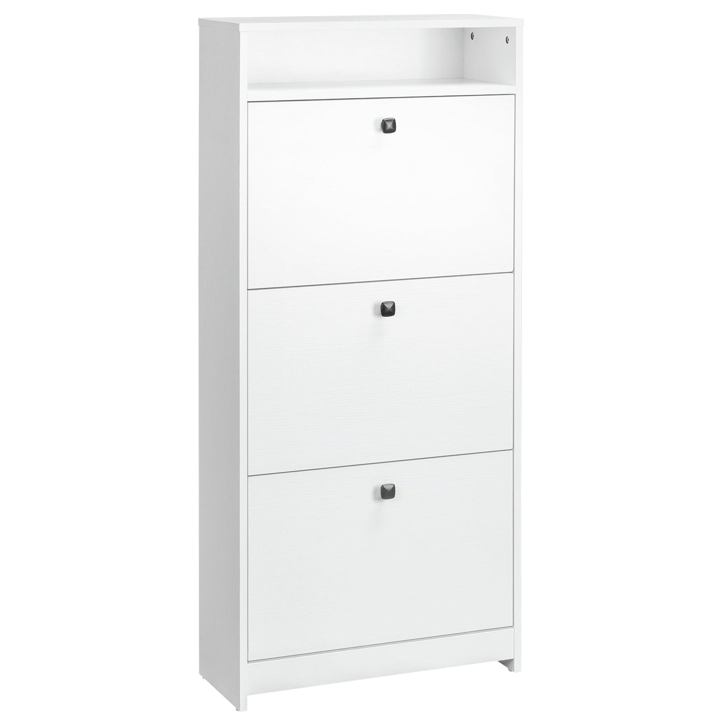 HOMCOM Wąska szafka na buty z 3 drzwiami uchylnymi, 14-18 par Szafka na buty z otwartą półką do wąskiego korytarza i przedpokoju, 24 x 60 x 132 cm, biała