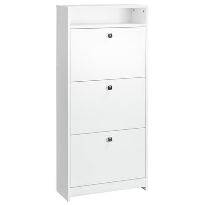 HOMCOM Narrow Shoe Cabinet with 3 Flip Doors, 14-18 Pairs Shoe Cupboard with Open Shelf for Slim Hallway and Entryway, 24 x 60 x 132 cm, White