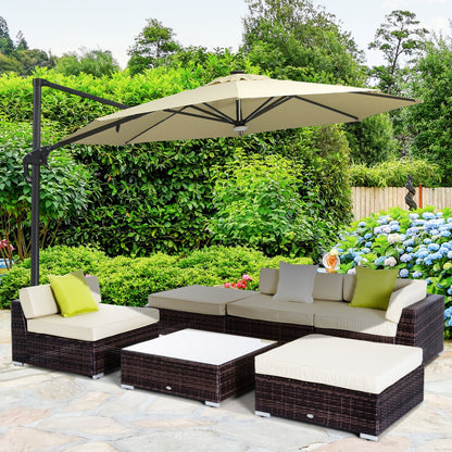 Outsunny 6 PC Rattan Sofa Coffee Table Set Sectional Wicker Weave Furniture for Garden Outdoor Conservatory w/ Pillow Cushion Brown