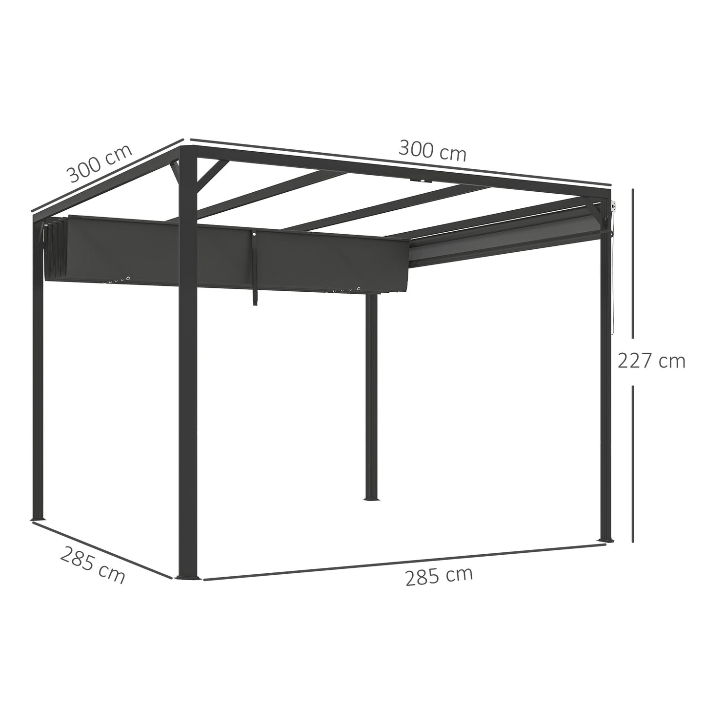 Outsunny 3 x 3m aluminiowa pergola z rozsuwanym dachem i ścianą - ciemnoszara