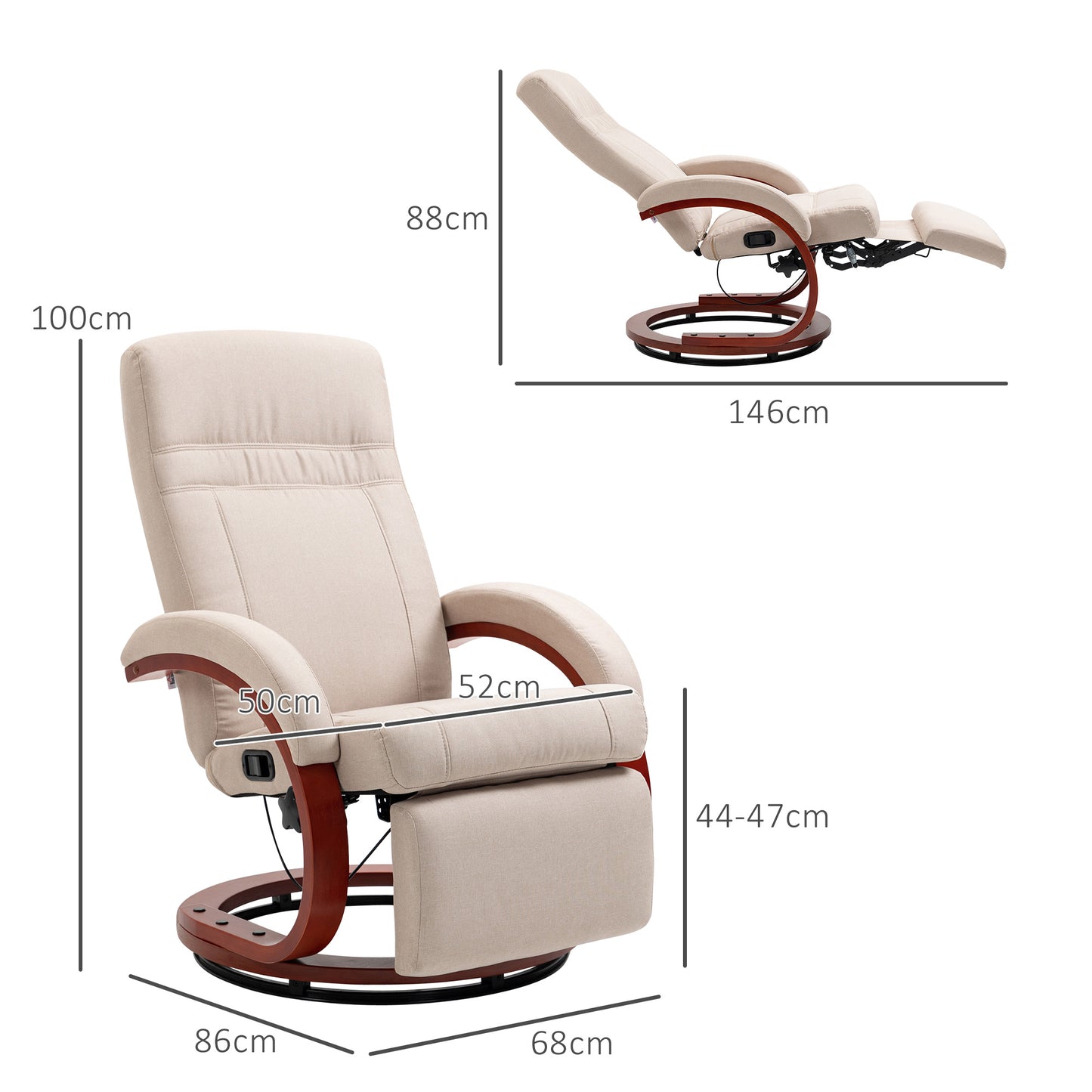 HOMCOM 135Â° Manual Reclining Swivel Chair, with Footrest - Beige