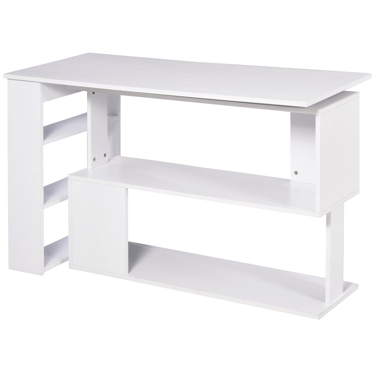 HOMCOM Corner Computer Desk, L Shaped Desk with 360° Rotating Bookshelf, 120W x 110D x 74.5H cm, White